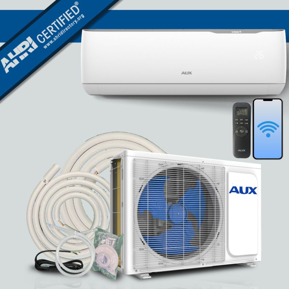AUX 12000 BTU Ductless Air Conditioner Heat Pump J-Smart MINI Split 1 TON 110V 17 SEER 12 ft Line set WiFi Control